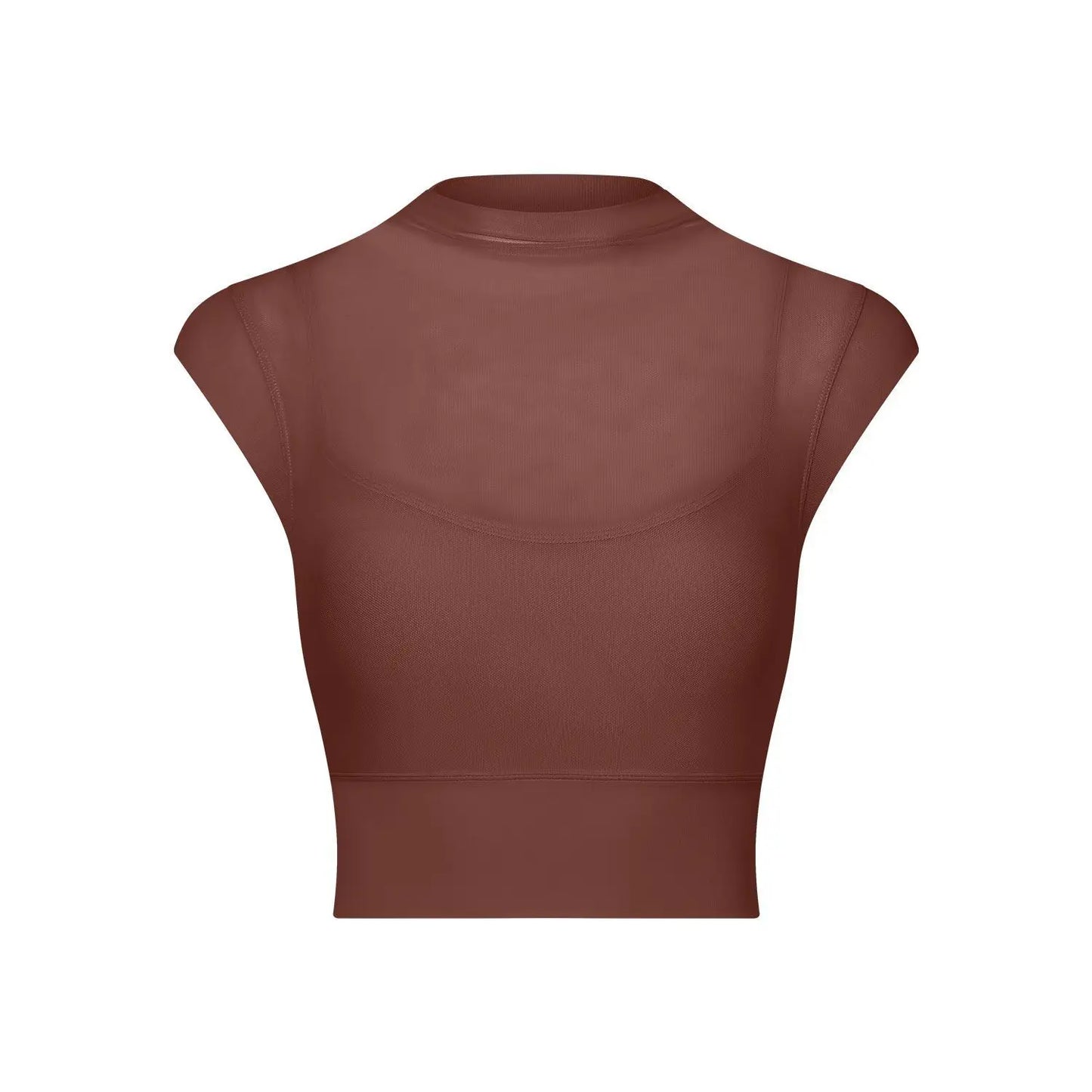 New Design Women's Sexy Mesh Panel 2 in 1 High Neck Sleeveless Quick Dry Crop Top Fitness Tennis Yoga Sportswear Crop Top