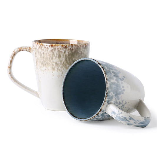 Set of 2 Stoneware Coffee Mugs Set Unique Glazed Ceramic Mugs with Handle for Coffee Tea Milk Cereal