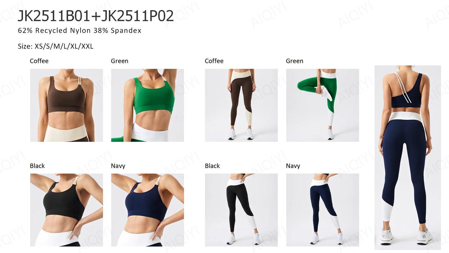Two-Piece Double-Sided Brushed Sportswear Set Breathable Yoga Wear for Outdoor Running & Exercise Solid Pattern Fitness Apparel