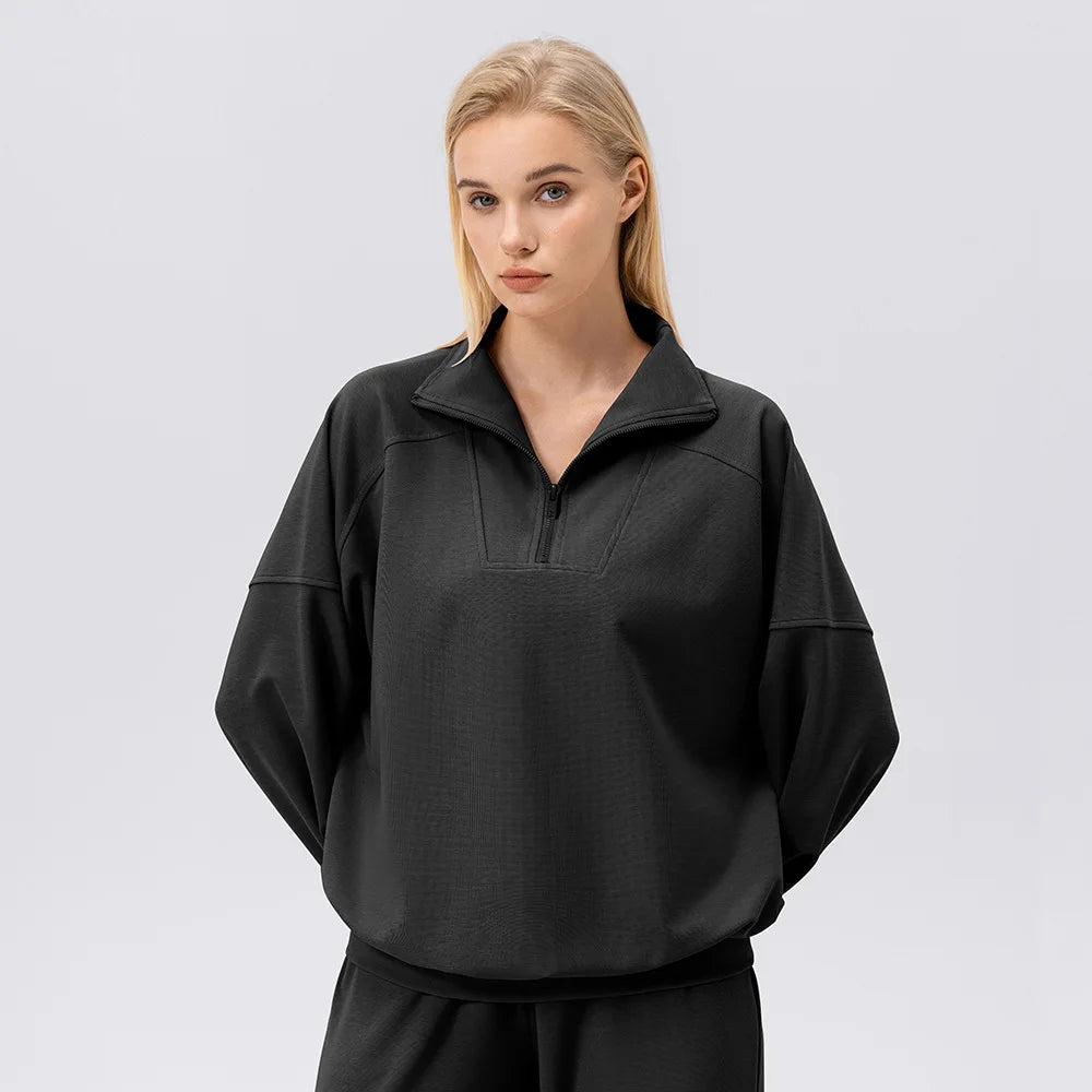 Autumn and Winter New Exercise Sweatshirt Women's Half Long-sleeve Zipper Loose Outdoor Casual Running Sportswear