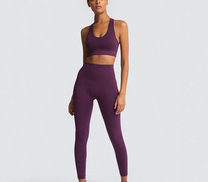 Custom Logo Women's Solid Sportswear Suit Low Neck Push up Bra and  Seamless Scrunch Butt Leggings Set Fitness Yoga Wear Suit