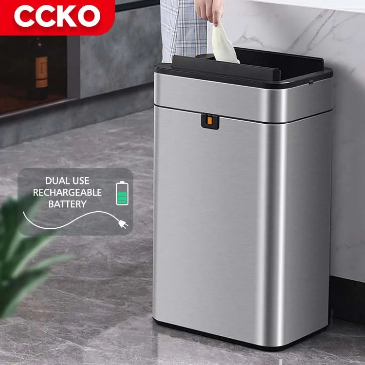 15/20 Liter Stainless Steel Electric Trash Can Smart Dustbin Kitchen Sensor Rubbish Bin Touchless Waste Bins for Office Bathroom