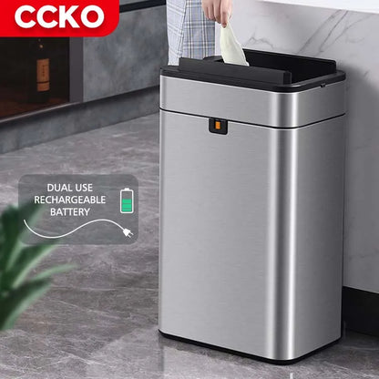 15/20 Liter Stainless Steel Electric Trash Can Smart Dustbin Kitchen Sensor Rubbish Bin Touchless Waste Bins for Office Bathroom