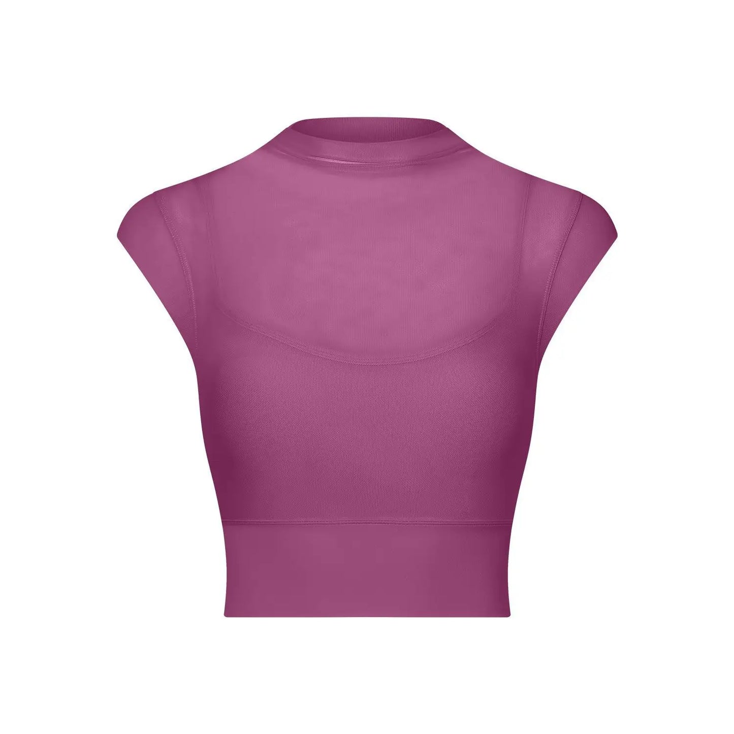 New Design Women's Sexy Mesh Panel 2 in 1 High Neck Sleeveless Quick Dry Crop Top Fitness Tennis Yoga Sportswear Crop Top