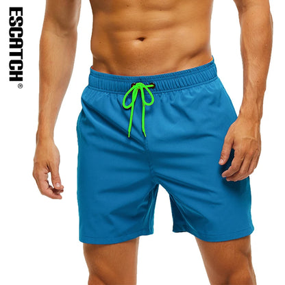 Escatch 2025 Mens Shorts Classic Quickly Dry Solid Sportswear Swim Trunks Beach Mesh Liner Surfing Traje De Baño Hombre Short