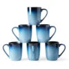 14 OZ Coffee Mugs Set of 6 Modern Large Ceramic Coffee Mugs Set with Handle for Tea Latte Milk Cocoa Ice-snow Blue