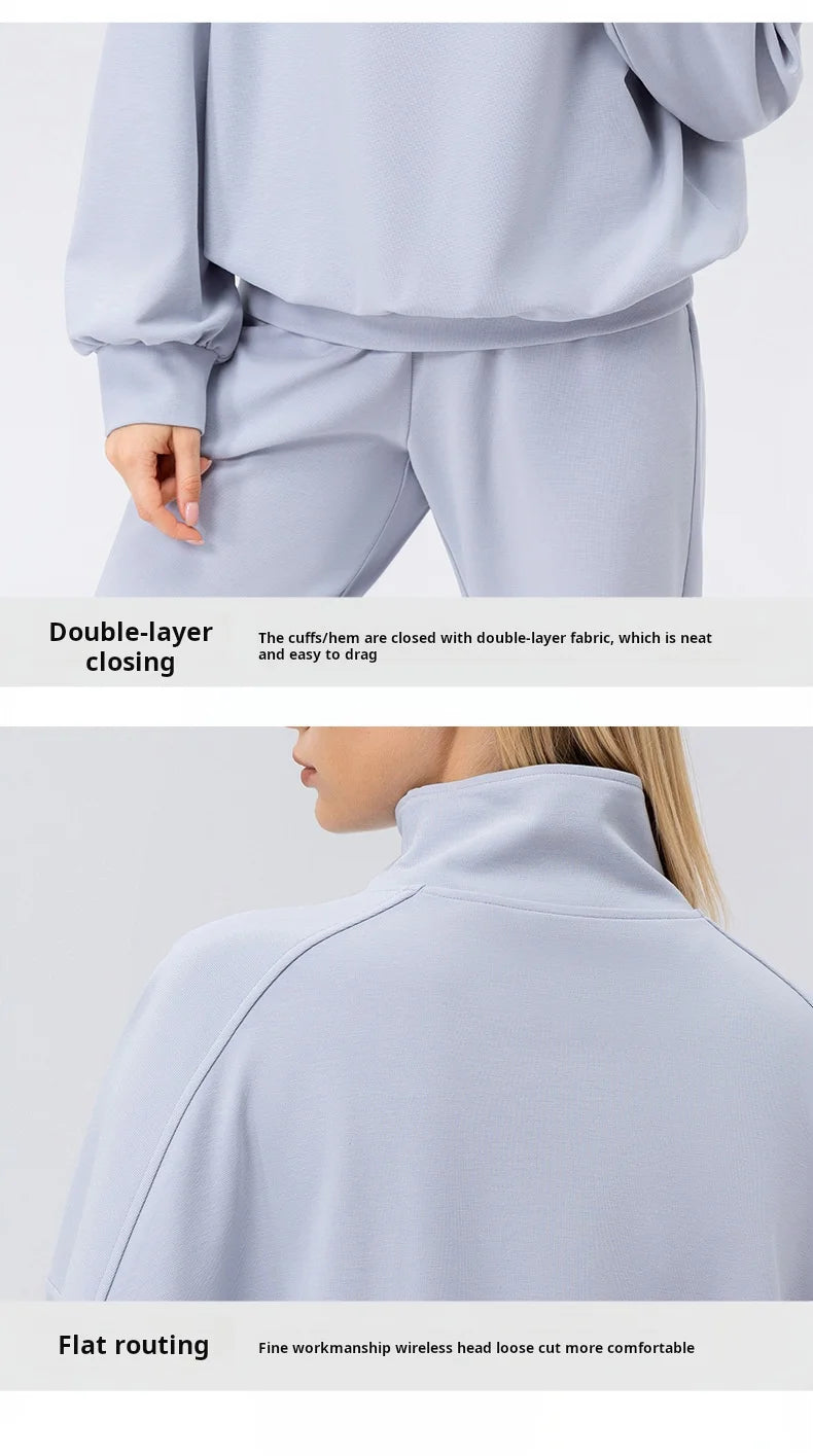 Autumn and Winter New Exercise Sweatshirt Women's Half Long-sleeve Zipper Loose Outdoor Casual Running Sportswear