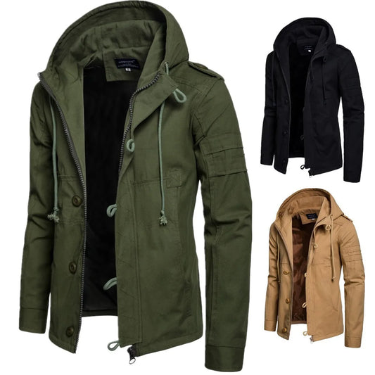 New Designer Winter Men Coat Green Warm Cotton Padded Hooded Down Coat Custom Casual Jacket Loose Outwear
