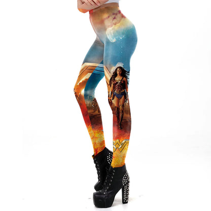 FCCEXIO Party Series Leggings The Wonders Magic Woman Movie Pattern 3D Print Sexy  Leggins Casual Workout Fitness Pants