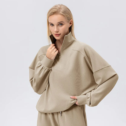 Autumn and Winter New Exercise Sweatshirt Women's Half Long-sleeve Zipper Loose Outdoor Casual Running Sportswear