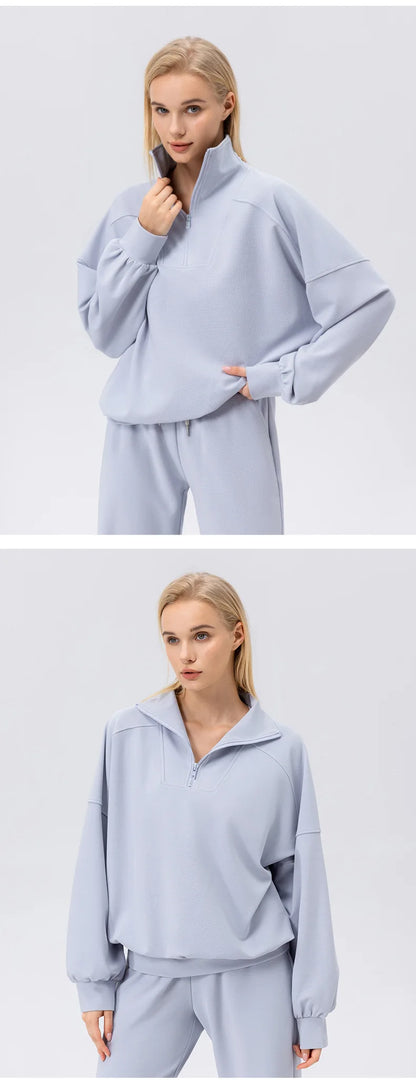 Autumn and Winter New Exercise Sweatshirt Women's Half Long-sleeve Zipper Loose Outdoor Casual Running Sportswear
