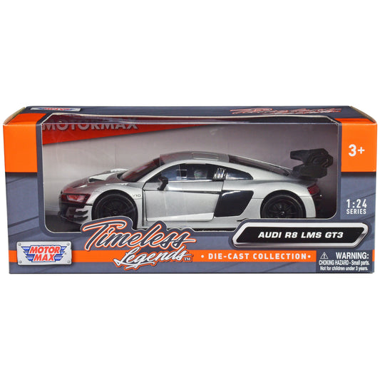 DCD for Audi R8 LMS GT3 Silver Metallic 1/24 Scale Diecast Model Car Motormax 'Timeless Legends' Series