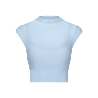 New Design Women's Sexy Mesh Panel 2 in 1 High Neck Sleeveless Quick Dry Crop Top Fitness Tennis Yoga Sportswear Crop Top