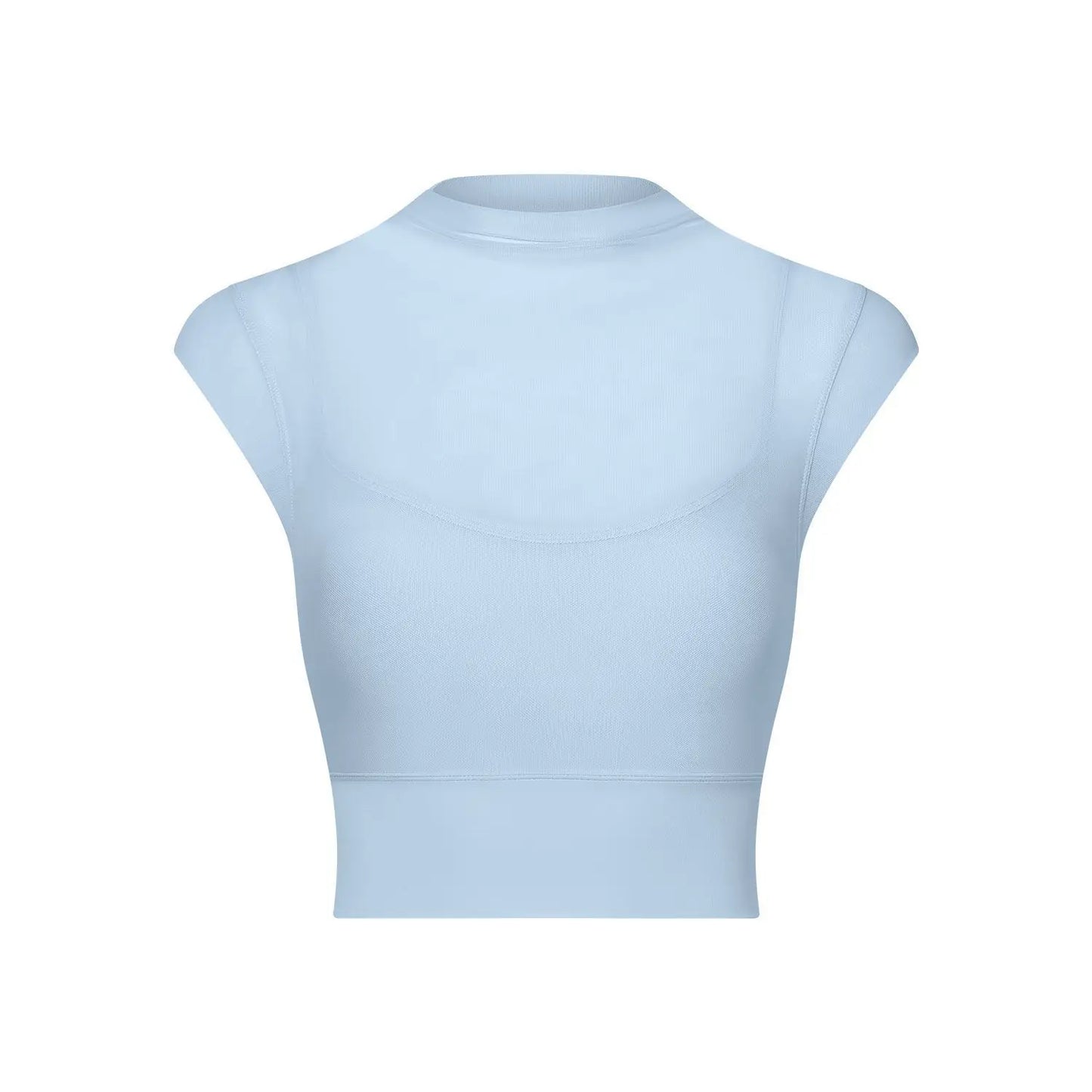 New Design Women's Sexy Mesh Panel 2 in 1 High Neck Sleeveless Quick Dry Crop Top Fitness Tennis Yoga Sportswear Crop Top