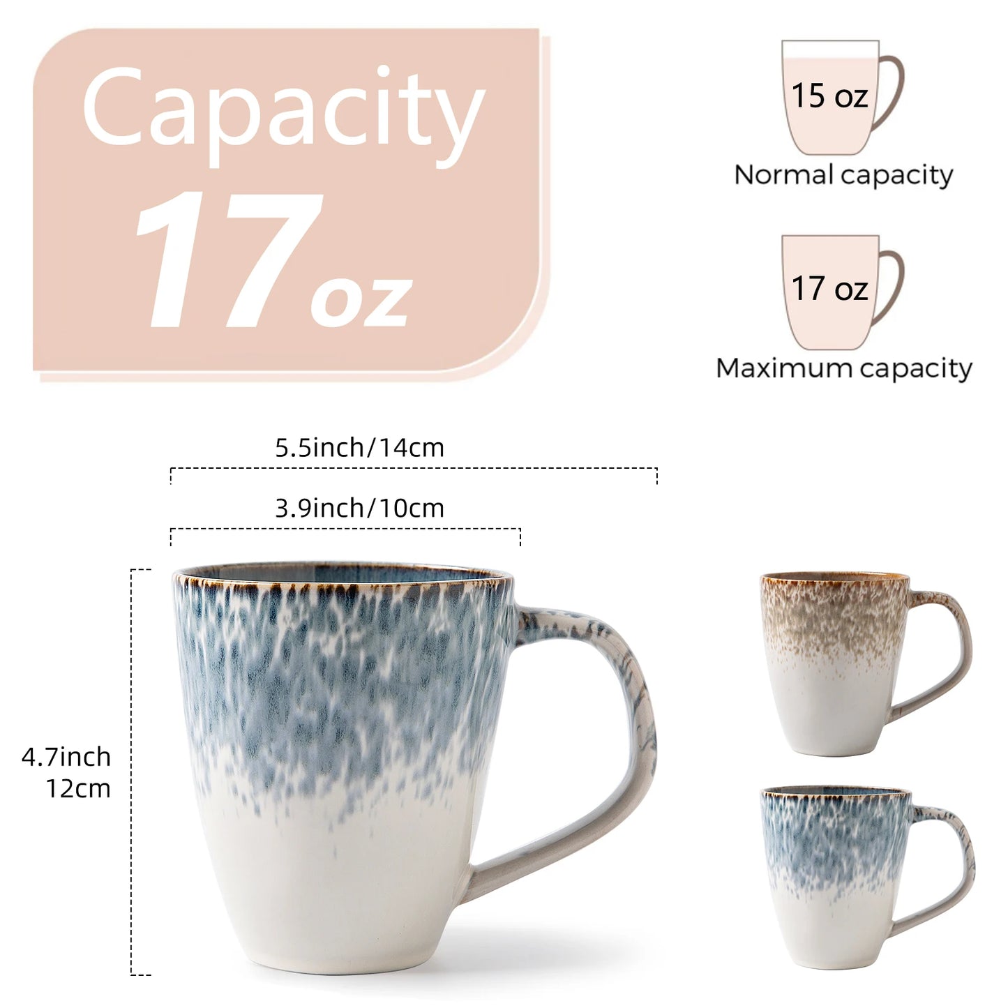 Set of 2 Stoneware Coffee Mugs Set Unique Glazed Ceramic Mugs with Handle for Coffee Tea Milk Cereal