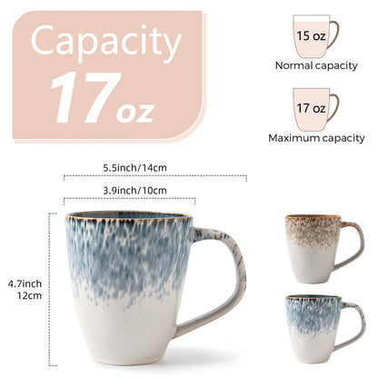 Set of 2 Stoneware Coffee Mugs Set Unique Glazed Ceramic Mugs with Handle for Coffee Tea Milk Cereal