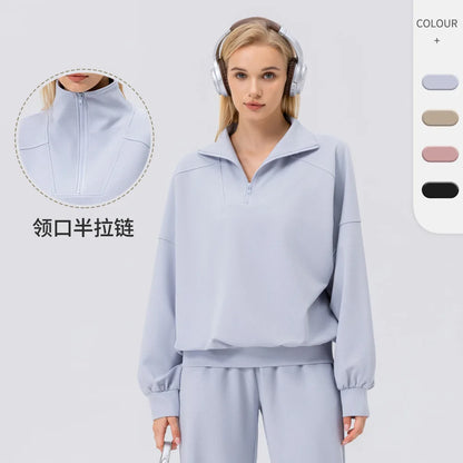 Autumn and Winter New Exercise Sweatshirt Women's Half Long-sleeve Zipper Loose Outdoor Casual Running Sportswear