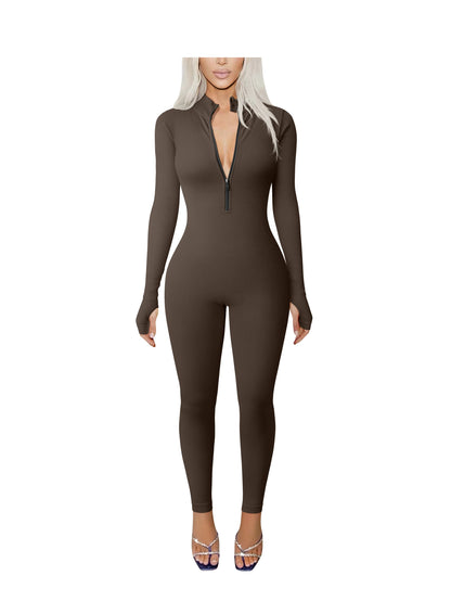 New Long Sleeved Zipper Seamless Ftness Jumpsuit Women's Sportswear Jumpsuit