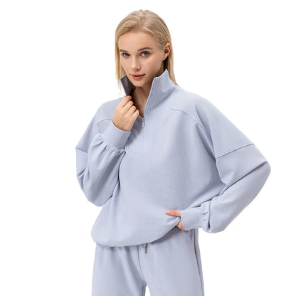 Autumn and Winter New Exercise Sweatshirt Women's Half Long-sleeve Zipper Loose Outdoor Casual Running Sportswear