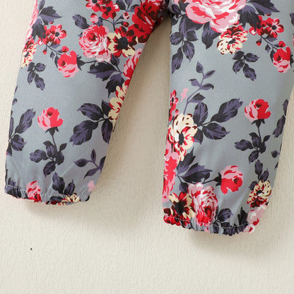 Catpapa Local Warehouse Autumn Fashion Girl Kids Clothing Sets Short Sleeve Ruffled Rompers With Floral Pants 3pcs Baby Suit