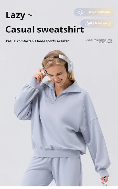 Autumn and Winter New Exercise Sweatshirt Women's Half Long-sleeve Zipper Loose Outdoor Casual Running Sportswear