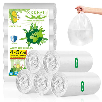 4-5 Gallon Trash Bags Small Garbage Bags Bathroom Trash Can Bags 150 Counts Wastebasket Liners for Office Kitchen,White