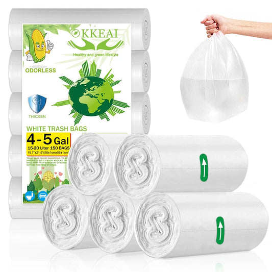 4-5 Gallon Trash Bags Small Garbage Bags Bathroom Trash Can Bags 150 Counts Wastebasket Liners for Office Kitchen,White