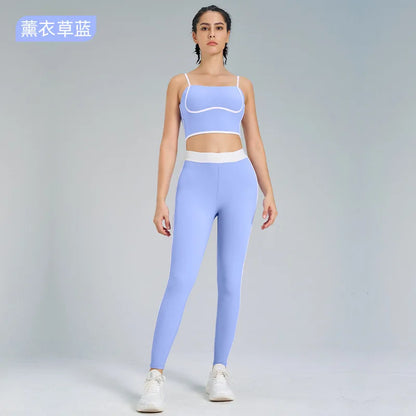 Two-Piece Double-Sided Brushed Sportswear Set Breathable Yoga Wear for Outdoor Running & Exercise Solid Pattern Fitness Apparel