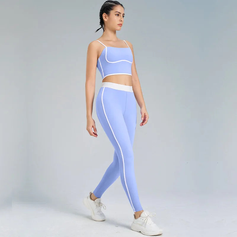 Two-Piece Double-Sided Brushed Sportswear Set Breathable Yoga Wear for Outdoor Running & Exercise Solid Pattern Fitness Apparel