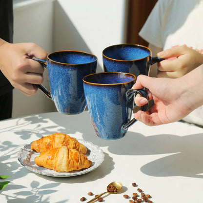 Coffee Mugs Set of 6, 17 OZ Large Ceramic Blue Coffee Mugs Set with Handle for Tea Latte Milk Cocoa Cappuccino (Starry Blue)