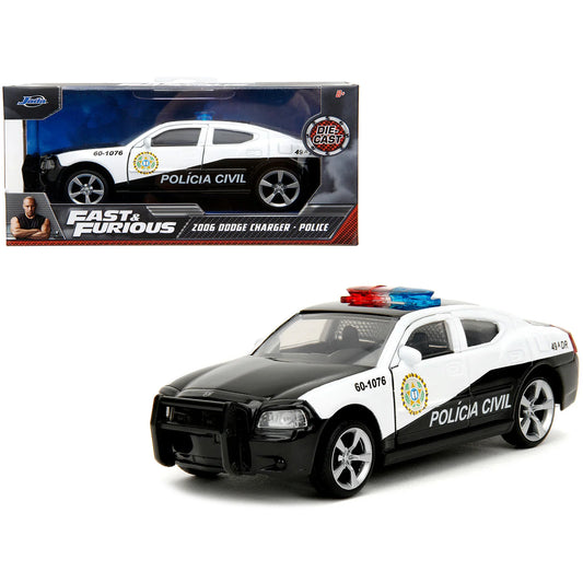 DCD 2006 Dodge Charger Police Black and White 1/32 Scale Diecast Model Car Fast & Furious Series by Jada