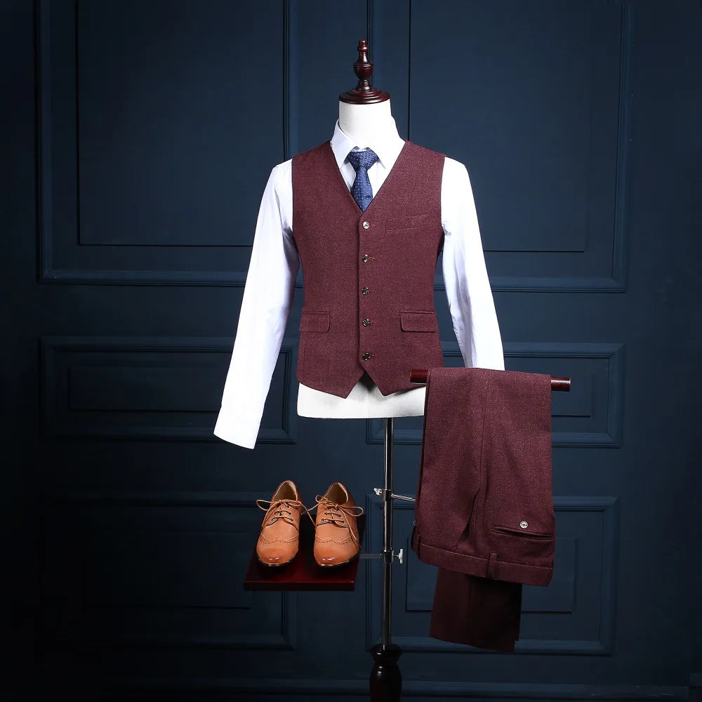 News Latest Design Custom Made Burgundy Slim Fit Men Coat Pant Men Suit 3 Pieces (Coat+Pants+Vest) NA18 Wine Red Mens Tuxedos