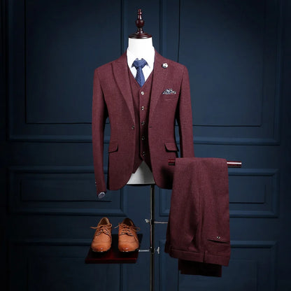 News Latest Design Custom Made Burgundy Slim Fit Men Coat Pant Men Suit 3 Pieces (Coat+Pants+Vest) NA18 Wine Red Mens Tuxedos