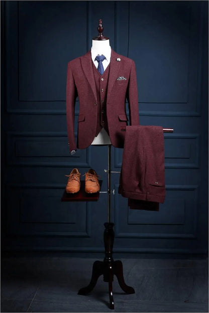 News Latest Design Custom Made Burgundy Slim Fit Men Coat Pant Men Suit 3 Pieces (Coat+Pants+Vest) NA18 Wine Red Mens Tuxedos