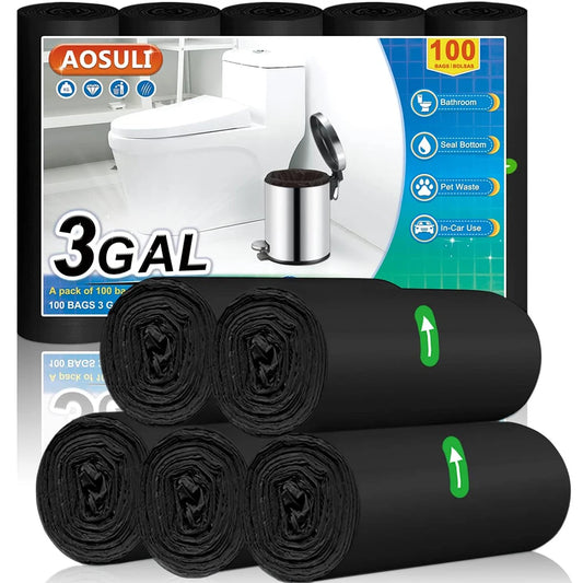 Small Bathroom Trash Bags 3 Gallon/10 Liter Trash Can Bags,100 Counts Plastic Waste Basket Bags,Small Black Garbage Bags