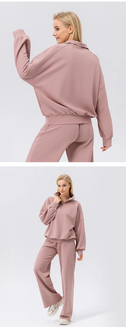 Autumn and Winter New Exercise Sweatshirt Women's Half Long-sleeve Zipper Loose Outdoor Casual Running Sportswear