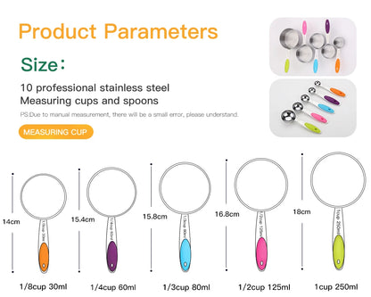 5/10Pcs Stainless Steel Measuring Set Stackable Measuring Cups Measuring Spoons Set For Kitchen Tea Coffee Baking Measuring Tool