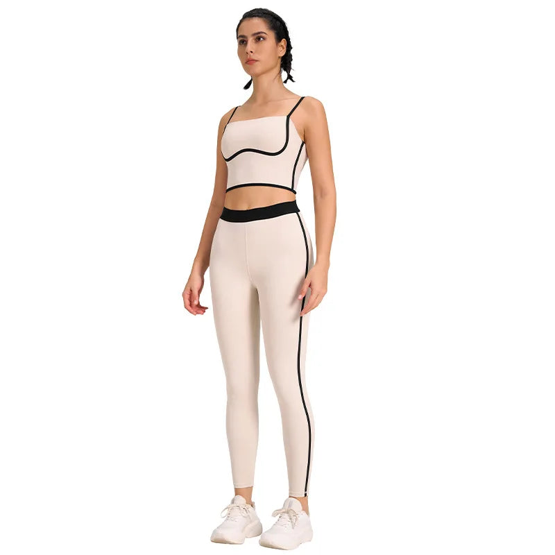 Two-Piece Double-Sided Brushed Sportswear Set Breathable Yoga Wear for Outdoor Running & Exercise Solid Pattern Fitness Apparel