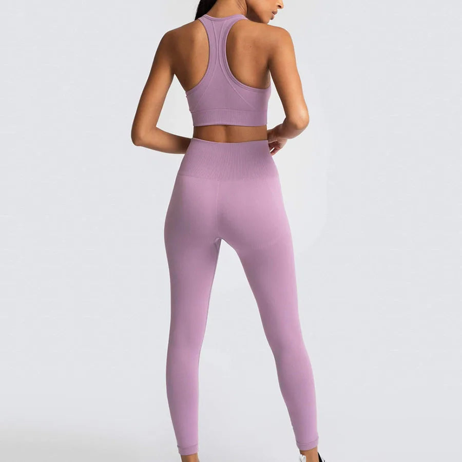 Custom Logo Women's Solid Sportswear Suit Low Neck Push up Bra and  Seamless Scrunch Butt Leggings Set Fitness Yoga Wear Suit