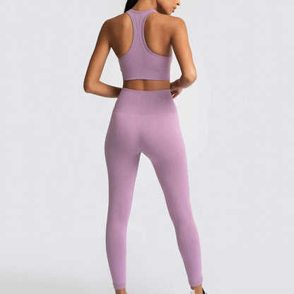 Custom Logo Women's Solid Sportswear Suit Low Neck Push up Bra and  Seamless Scrunch Butt Leggings Set Fitness Yoga Wear Suit