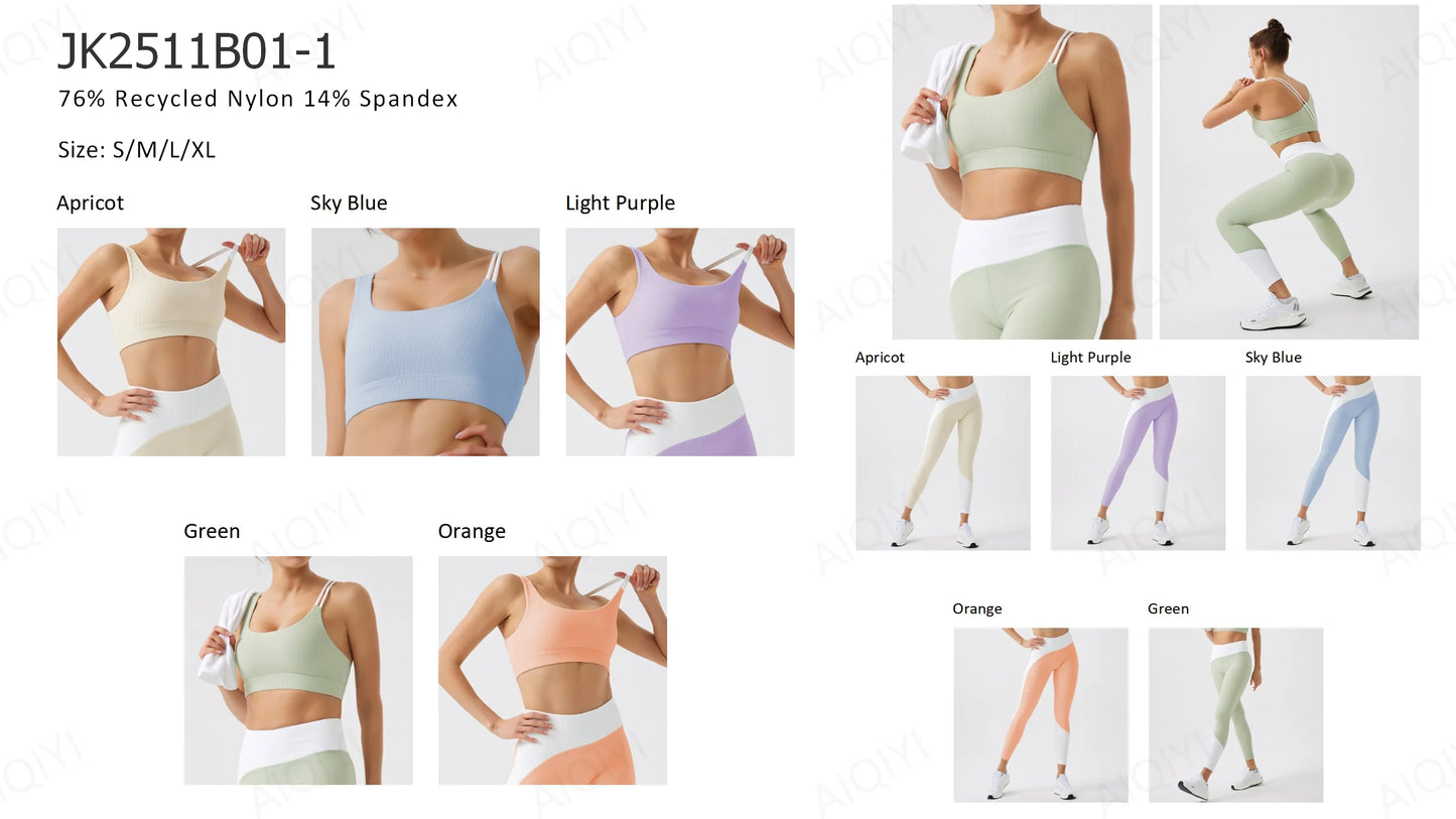 Two-Piece Double-Sided Brushed Sportswear Set Breathable Yoga Wear for Outdoor Running & Exercise Solid Pattern Fitness Apparel