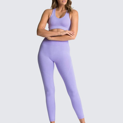 Custom Logo Women's Solid Sportswear Suit Low Neck Push up Bra and  Seamless Scrunch Butt Leggings Set Fitness Yoga Wear Suit