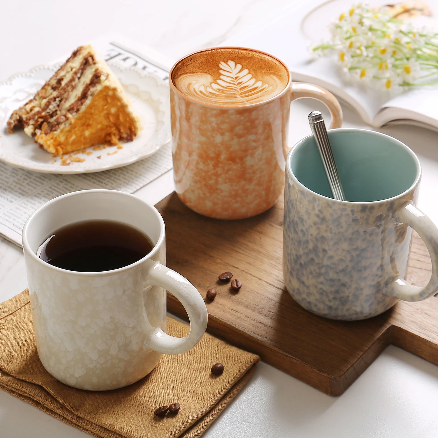 17 OZ Modern Colorful Stoneware Ceramic Coffee Mugs Set Set with Handle for Tea Latte Milk Cocoa 4 Pieces