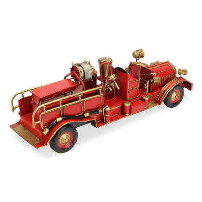 Homeroots 6" Red and Gold Metal Hand Painted Early 20th Century Red Fire Engine Model Car