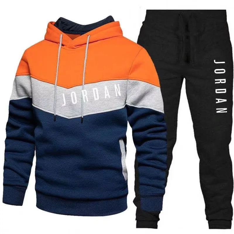 Customized Men's Patchwork Sportswear Fashion Brand Hoodie Set Two Piece Sweater Set