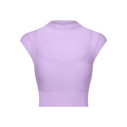 New Design Women's Sexy Mesh Panel 2 in 1 High Neck Sleeveless Quick Dry Crop Top Fitness Tennis Yoga Sportswear Crop Top