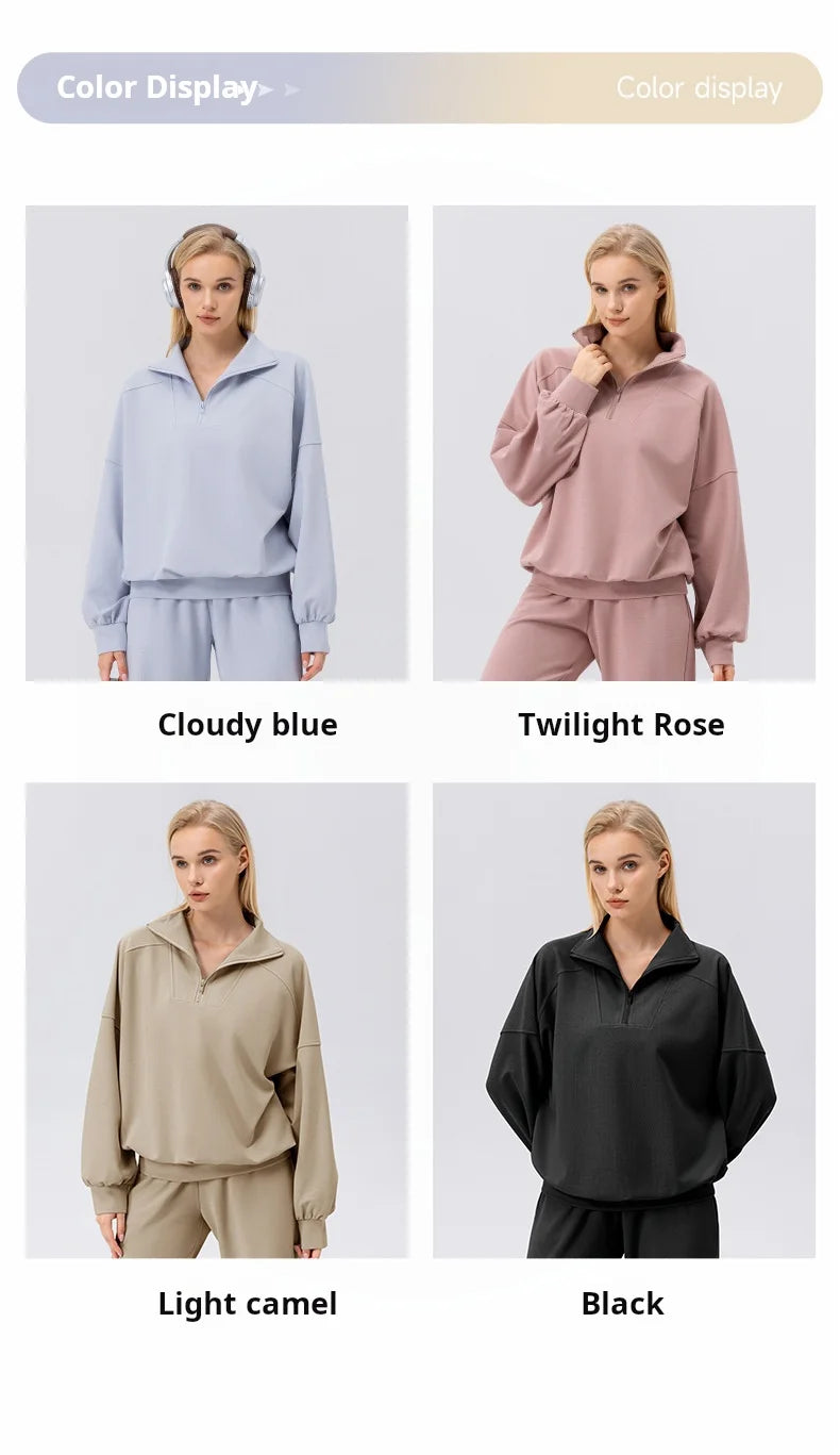 Autumn and Winter New Exercise Sweatshirt Women's Half Long-sleeve Zipper Loose Outdoor Casual Running Sportswear