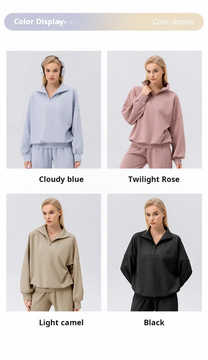 Autumn and Winter New Exercise Sweatshirt Women's Half Long-sleeve Zipper Loose Outdoor Casual Running Sportswear