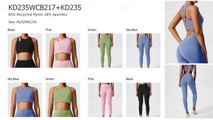 Two-Piece Double-Sided Brushed Sportswear Set Breathable Yoga Wear for Outdoor Running & Exercise Solid Pattern Fitness Apparel