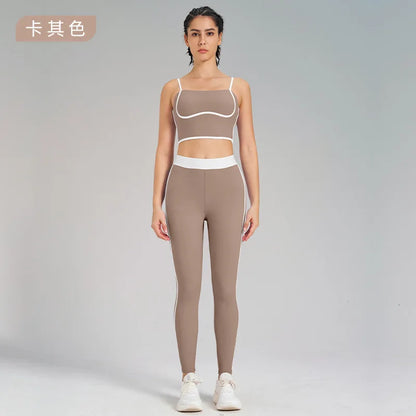 Two-Piece Double-Sided Brushed Sportswear Set Breathable Yoga Wear for Outdoor Running & Exercise Solid Pattern Fitness Apparel
